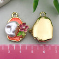 Zinc Alloy Vintage Flower Oil Painting Enamel Charm Pendant for DIY Hair Jewelry