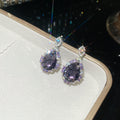 Silver Teardrop CZ Open Ring and Drop Earrings Pink Purple view 1