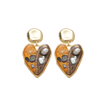 Yellow Mosaic Heart Stud Earrings Decorative Jewelry Design