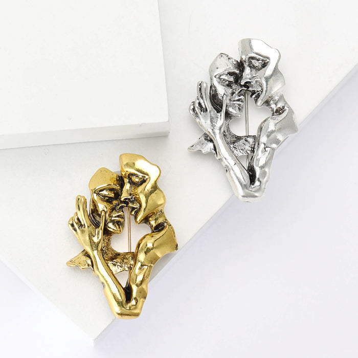 Abstract Kissing Couple Face Brooch Silver Gold Alloy Pin