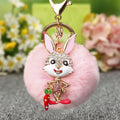 Jeweled Carrot Rabbit Keychains with Round Faux Fur Pom Poms view 4