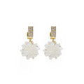White Petal Cluster Crystal Look Gold Huggie Earrings view 5