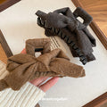 Soft Fabric Bow Hair Claw Clips in Coffee Brown Gray view 2