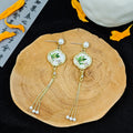Bamboo Round Gold Tone Triple Chain Tassel Stud Earrings view 3