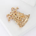 Christmas Bell Brooch In Metal With A Red Crystal Bow, Green Enamel, And Clustered Faux view 4
