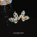 Multicolor Crystal Butterfly Stud Earrings with Polished Metal Accents view 1