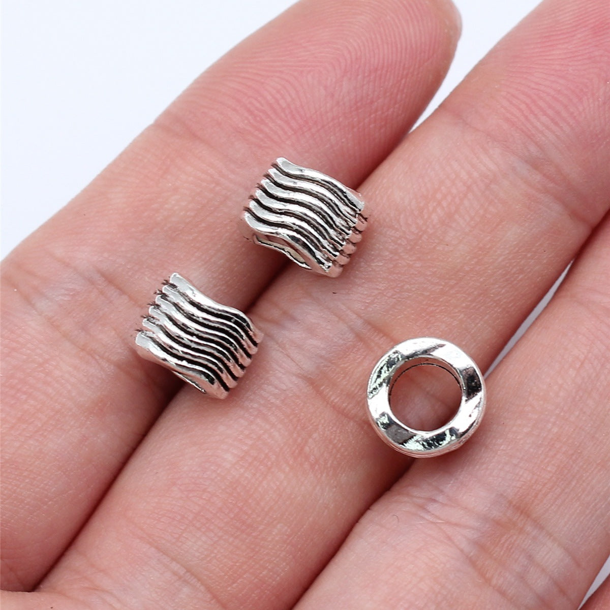 10x7mm 1.7g Antique Silver Zinc Alloy Water Ripple Large Hole Spacer Beads for DIY Bracelet Making