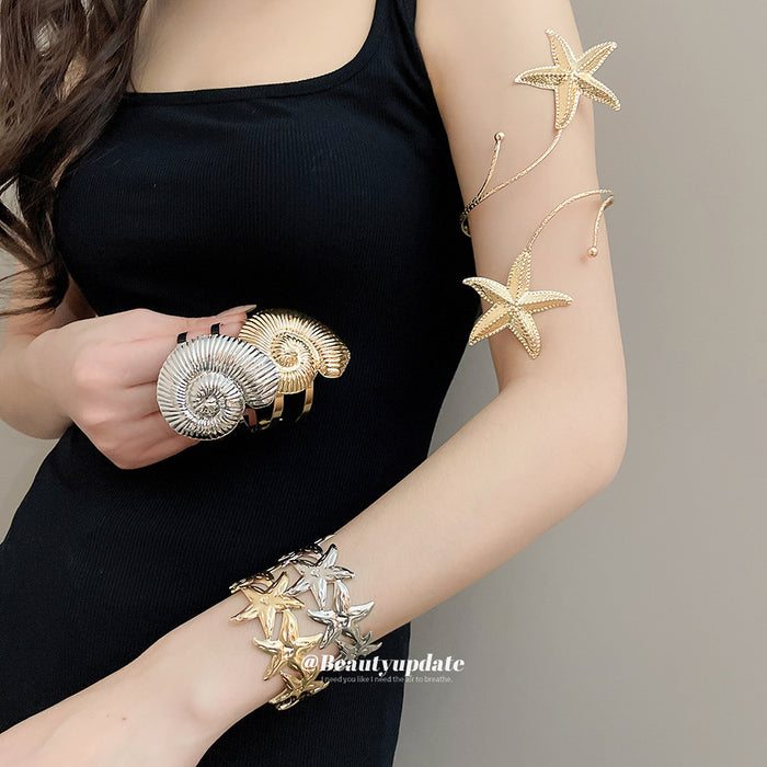 Metal Starfish Shell Open Cuffs and Spiral Arm Bracelet