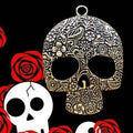 Large Floral Engraved Skull Metal Charm in Eight Finishes view 2