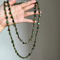 Long Green and Brown Beaded Necklace With Shell Like Pieces view 6