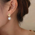 Matte Gold Tone Irregular Square And Baroque Pearl Drop Earrings view 4