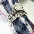 White Metal Round Solitaire Bridal Set Dual Channel Band Rings view 3