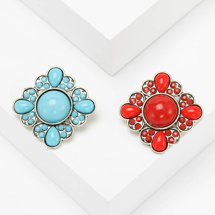 Round Cabochon Flower Brooch With Clear Crystal Border
