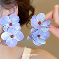 Layered Petal Flower Earrings in Pink and Periwinkle Blue view 3