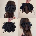 Black Satin Bow Leopard Fabric Hair Claw Clips 2 Colors view 1
