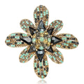 Full Crystal Flower Brooch Mint Green Gray Stones Eight Petals view 2