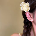 Fabric Double Rose Pearl Center Duckbill Hair Clip view 2
