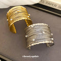Layered Fine Wire Wide Cuff With Clear Crystals In Silver Or Gold Tone view 3