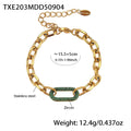Gold Steel Oval Link Chain Necklace Bracelet Zircon Center view 8