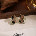 Brown Cat Bow and Clear Accent Small Stud Earrings view 1