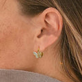 Gold Tone Pave Crystal Butterfly Huggie Hoop Earrings view 2