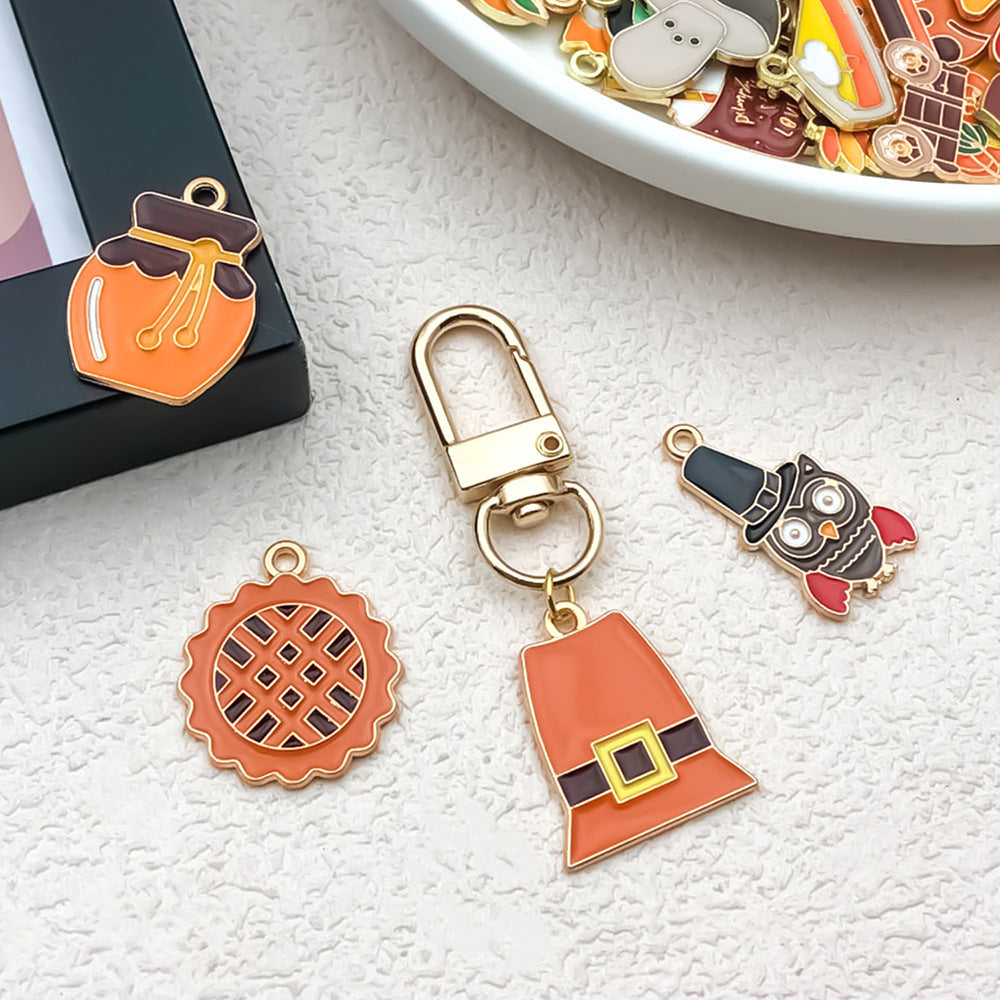 Zinc Alloy Maple Leaf Pumpkin Turkey charm pendant for DIY Thanksgiving keychain