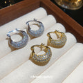 Pave Crystal Wide Hoop Earrings in Silver and Gold Tones view 3