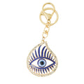 Rhinestone Evil Eye Teardrop Keychain Gold Tone Metal Charm view 5