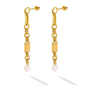 Gold And Steel Geometric Chain Pearl Drop Earrings view 5