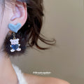 Bow Bear and Faux Fur Pom Pom Earrings in Four Colors view 4