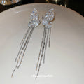 Silver Tone Crystal Butterfly Chain Tassel Ear Clips view 2