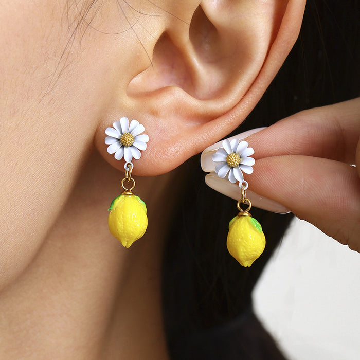 Yellow Lemon Resin Earrings Studs Huggies Daisy Drop Styles