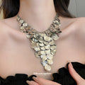 Layered Metal Disc Fringe Necklaces in Gold and Silver Tones view 3