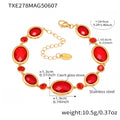 Gold Oval Bezel Bracelet Czech Glass Station Links view 6