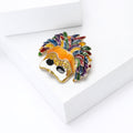 Multicolor Feather Headdress Mask Brooch With Black Mustache view 4