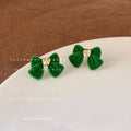 Velvet Bow Stud Earrings Gold Center Green Camel Pair view 6