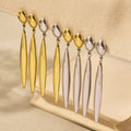 Long Polished Teardrop Drop Earrings Gold Silver Two-Tone view 4