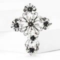 Floral Crystal Cross Brooch in Silver or Gold Tone Finish view 2