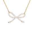 Faux Pearl Bow Pendant Gold Cable Chain Necklace Collar Style view 5