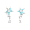 Light Blue Enamel Starfish Drop Earrings Clear Teardrop CZ view 5