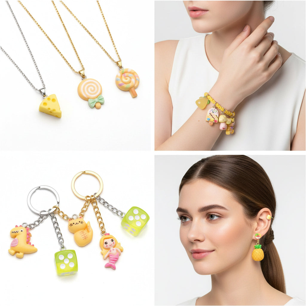 Resin Lollipop Heart Five Point Star Bear Charm Pendants for DIY Bracelet Necklace