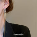 Mixed Metal Long Chain Earrings With Crystal Studs view 3