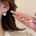 Gold H Letter Cat Eye Pearl Stud Earring Five Pair Set view 2