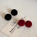 Velvet Round Stud Earrings in Burgundy and Black Color Options view 4