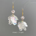 Gold Iridescent Crystal Petal Drop Earrings Pave Ball view 1