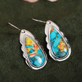 Silver Scalloped Teardrop Turquoise Hook Drop Earrings view 3