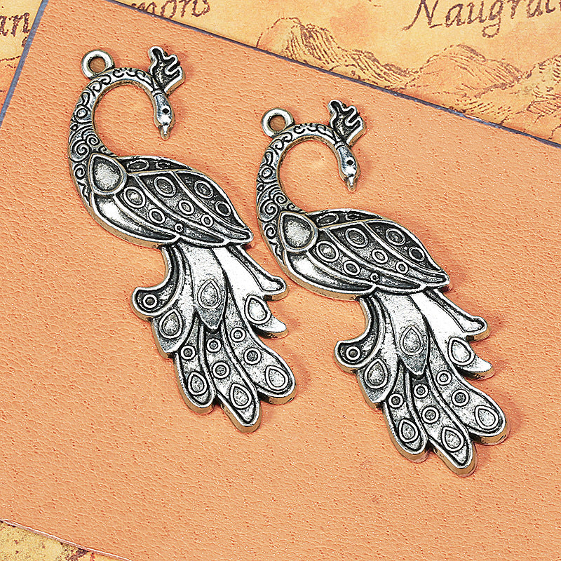 Peacock Phoenix Alloy Charm Pendant 60x20mm