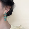 Gold Green Crystal Leaf Cascade Tassel Drop Earrings view 2