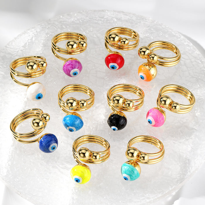 Gold Tone Swirled Glass Evil Eye Adjustable Rings in Ten Colors