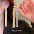 Long Multi Chain Tassel Earrings in Gold and Silver Tone view 2